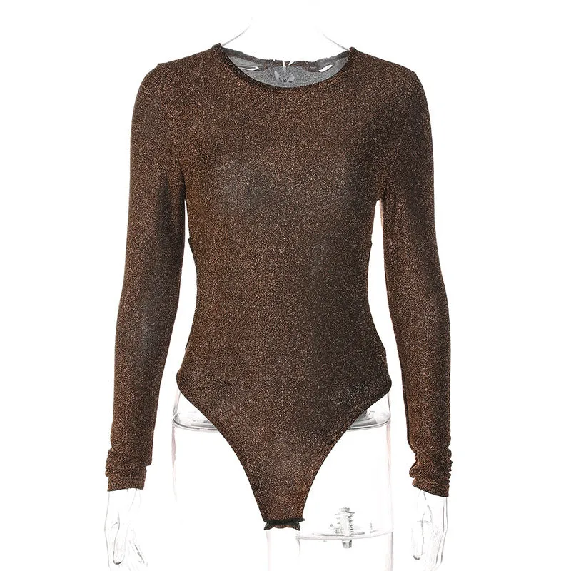 Hollow Out Slim Long Sleeves Elastic Bodysuit