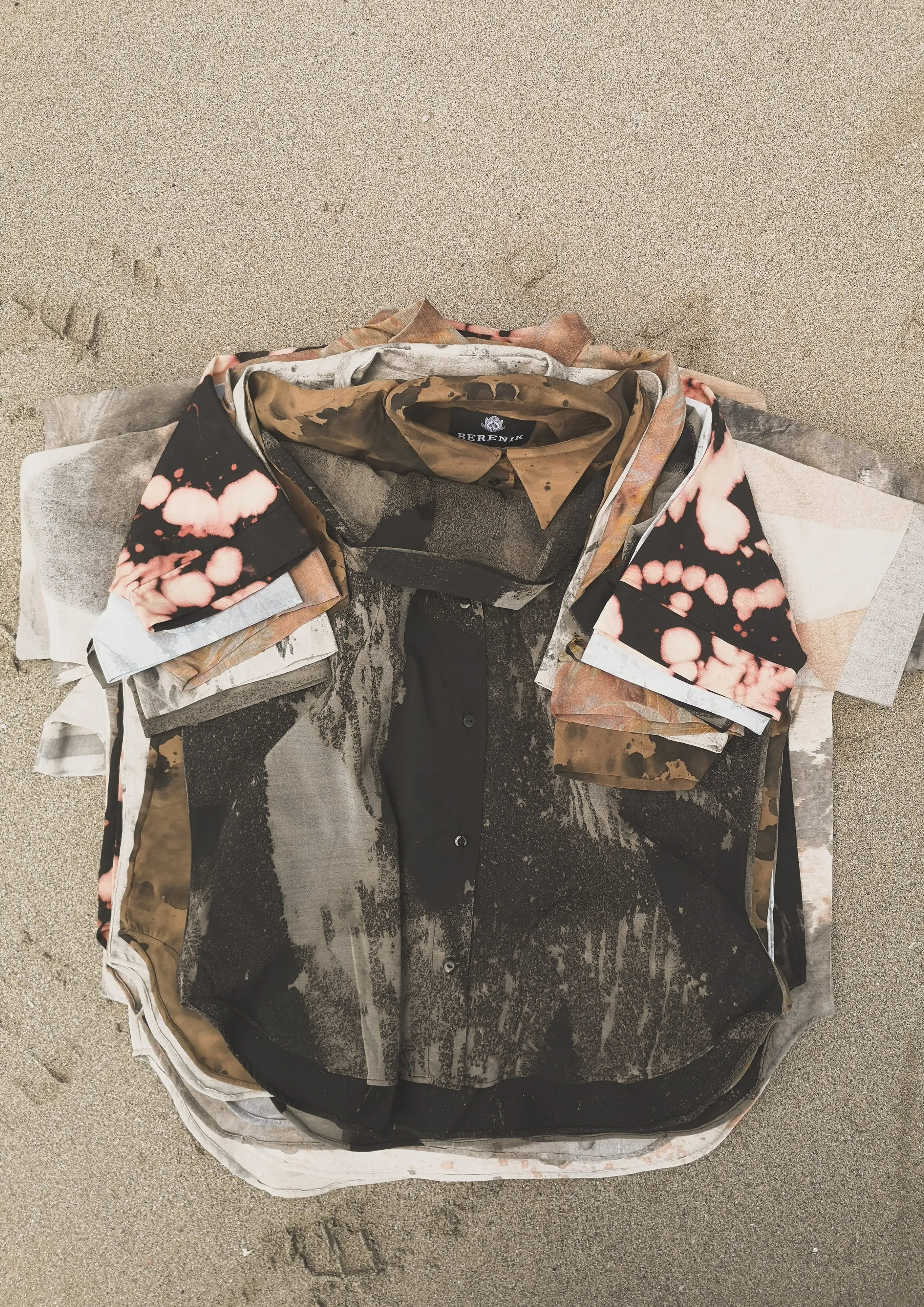 HOMEMADE - UNIQUE BLOUSE UNISEX - HAND PAINTED - light grey / salmon