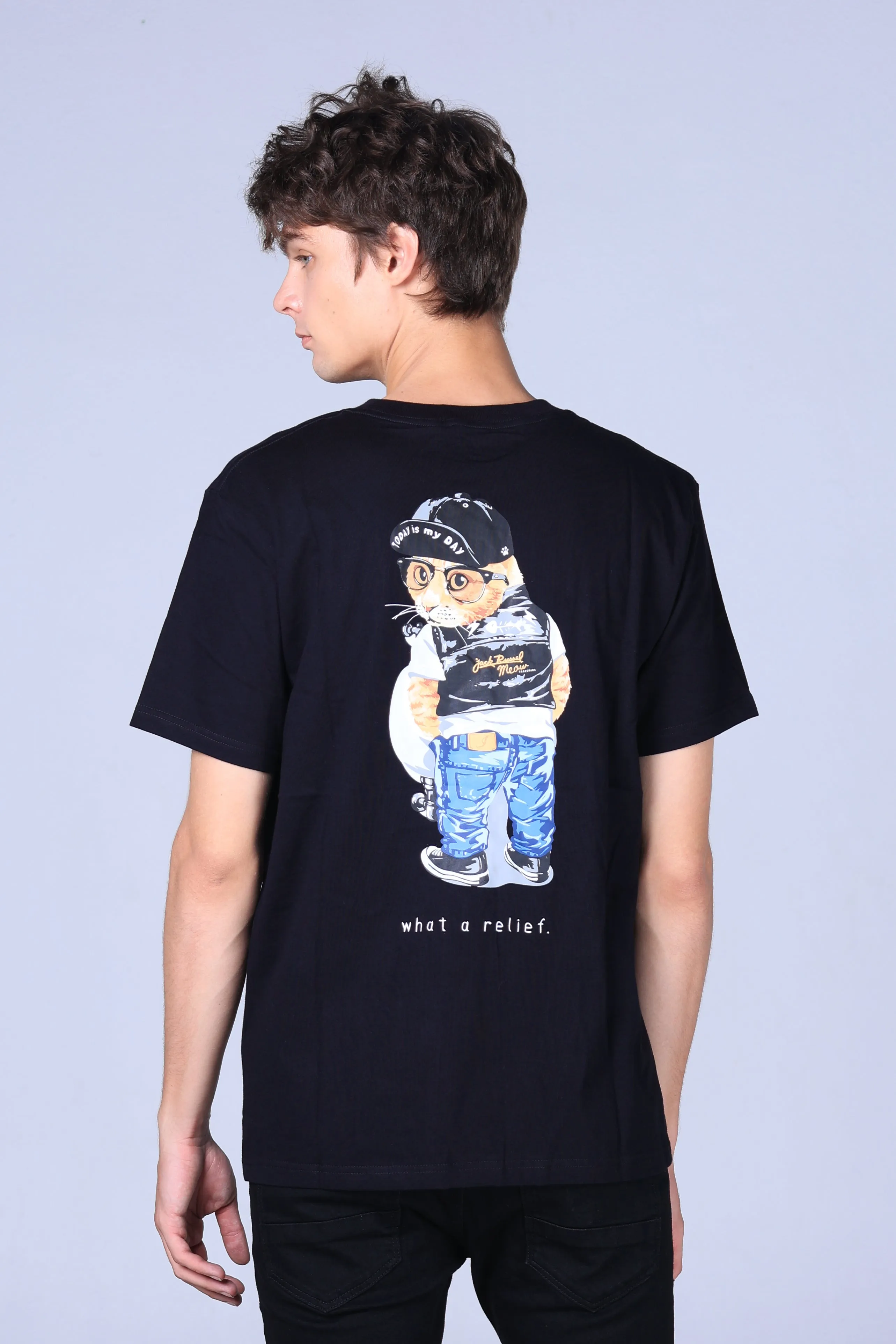Jack Russel - Men T-Shirts - Klassik TJ-OZ17/BK Oversized Jack Meow Black