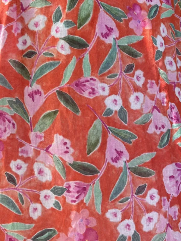 Jiva 50's Dress - Pink Blooms/ Orange  Print - Ramie