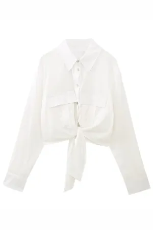 'Jordyn' Collared V-Neck Front Knot Shirt