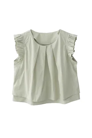 'Juliet' Pleated Short Sleeves Round Neck Top (5 Colors)