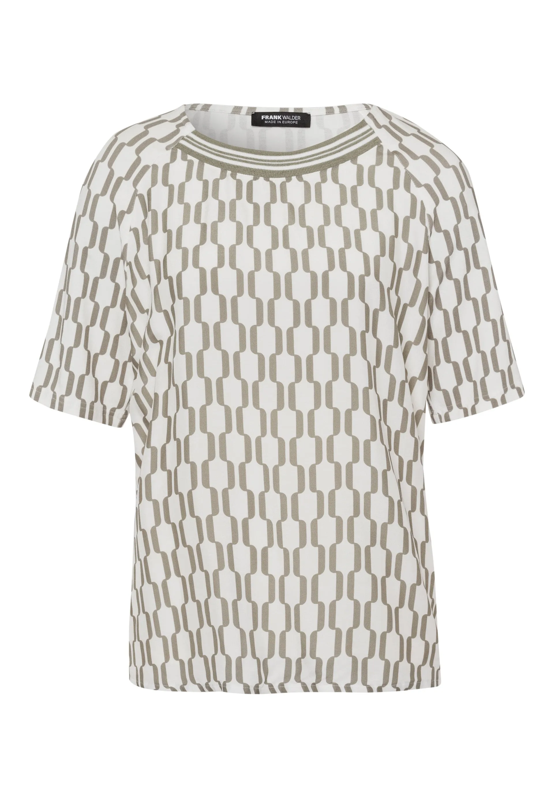 Khaki & White T-Shirt With Stripe Neckline
