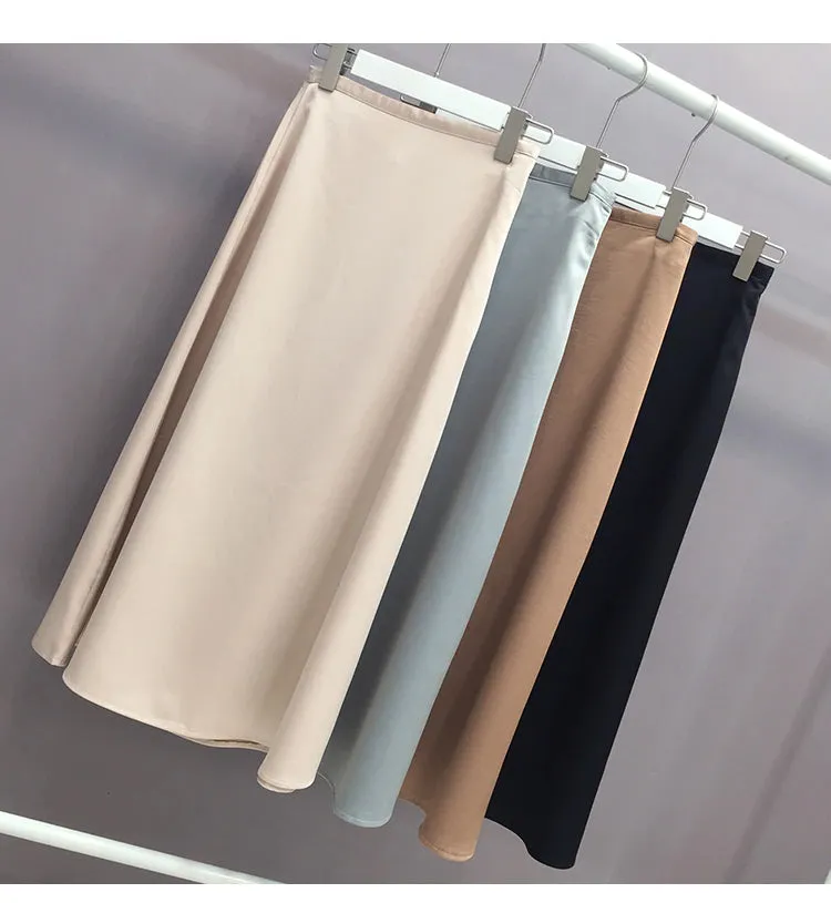 KittenAlarm - High Waist Glossy Long Satin Office Skirts