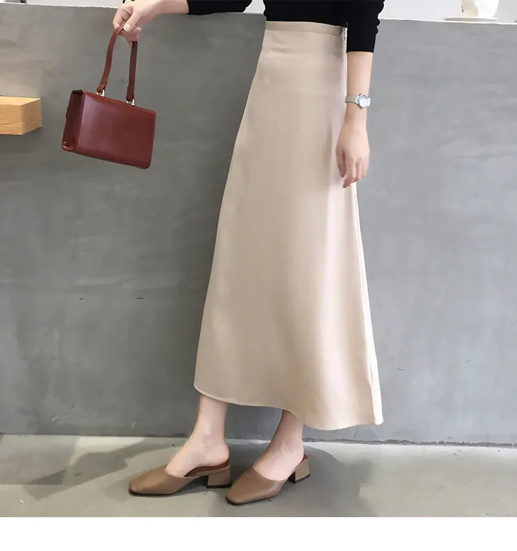 KittenAlarm - High Waist Glossy Long Satin Office Skirts