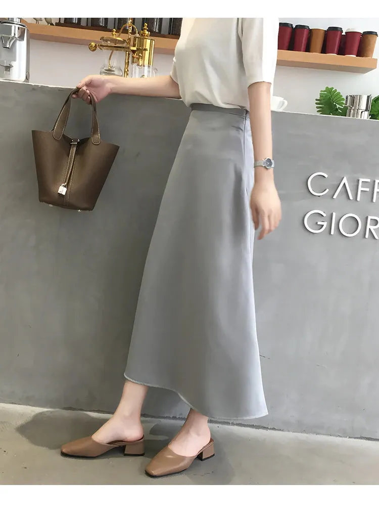 KittenAlarm - High Waist Glossy Long Satin Office Skirts