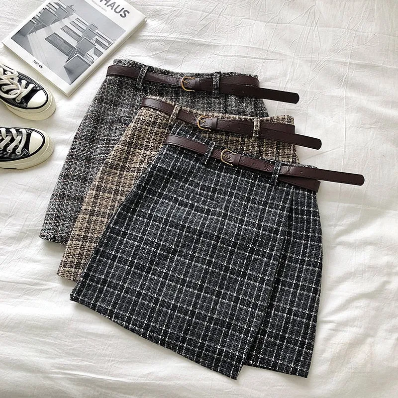 Korean Irregular Lady Skirt Female Autumn Sweet High Waist A line Mini