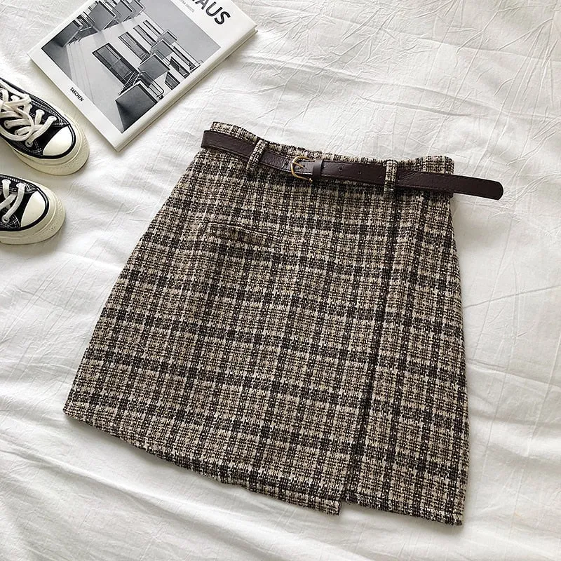 Korean Irregular Lady Skirt Female Autumn Sweet High Waist A line Mini