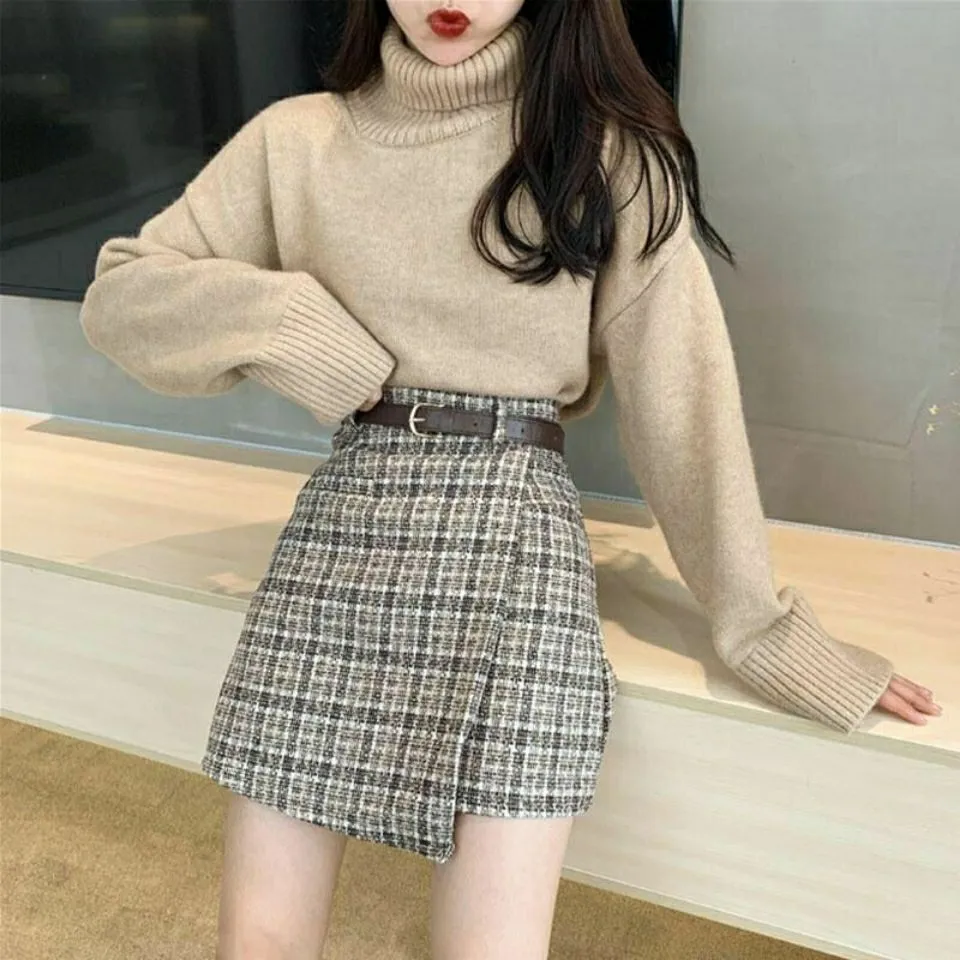 Korean Irregular Lady Skirt Female Autumn Sweet High Waist A line Mini