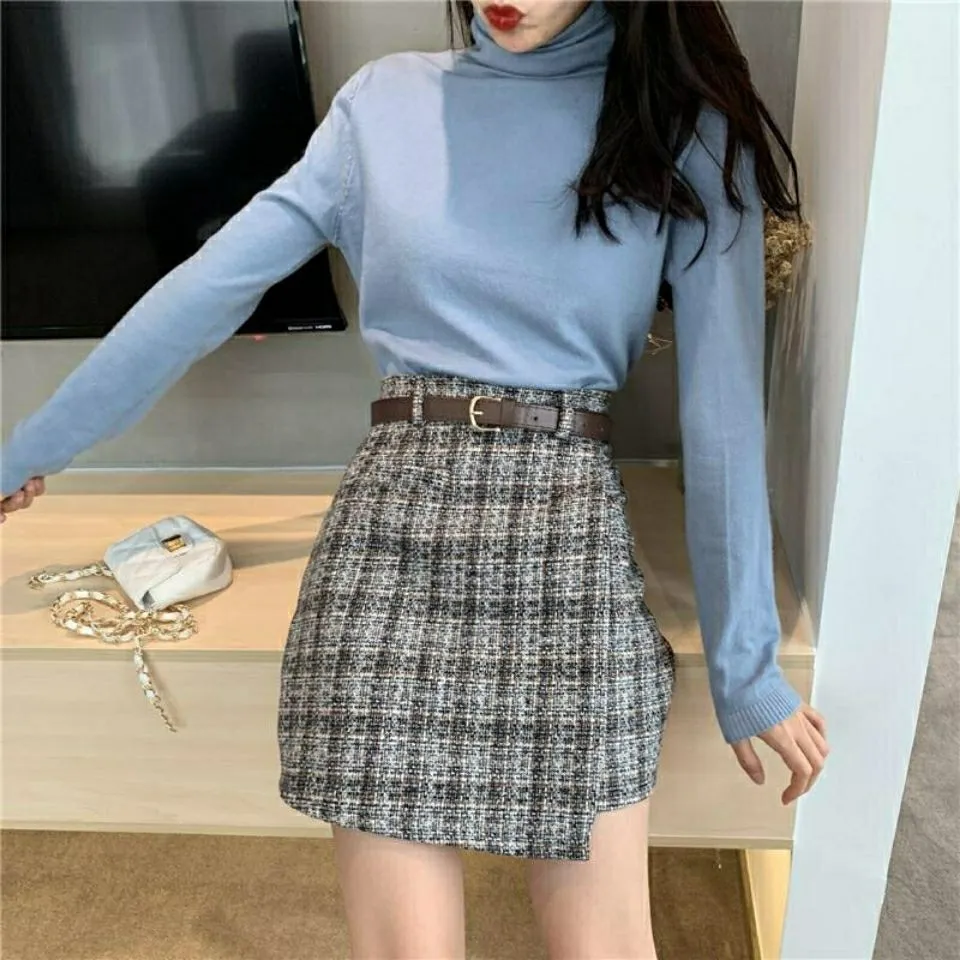 Korean Irregular Lady Skirt Female Autumn Sweet High Waist A line Mini