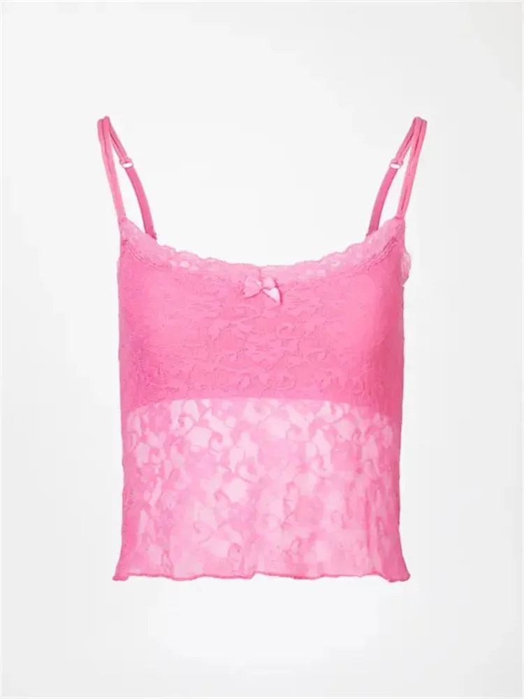 Lace See Through Patchwork Sleeveless Strap Cropped Aesthetic Backless Slim Fit Vest Streetwear Crop Top