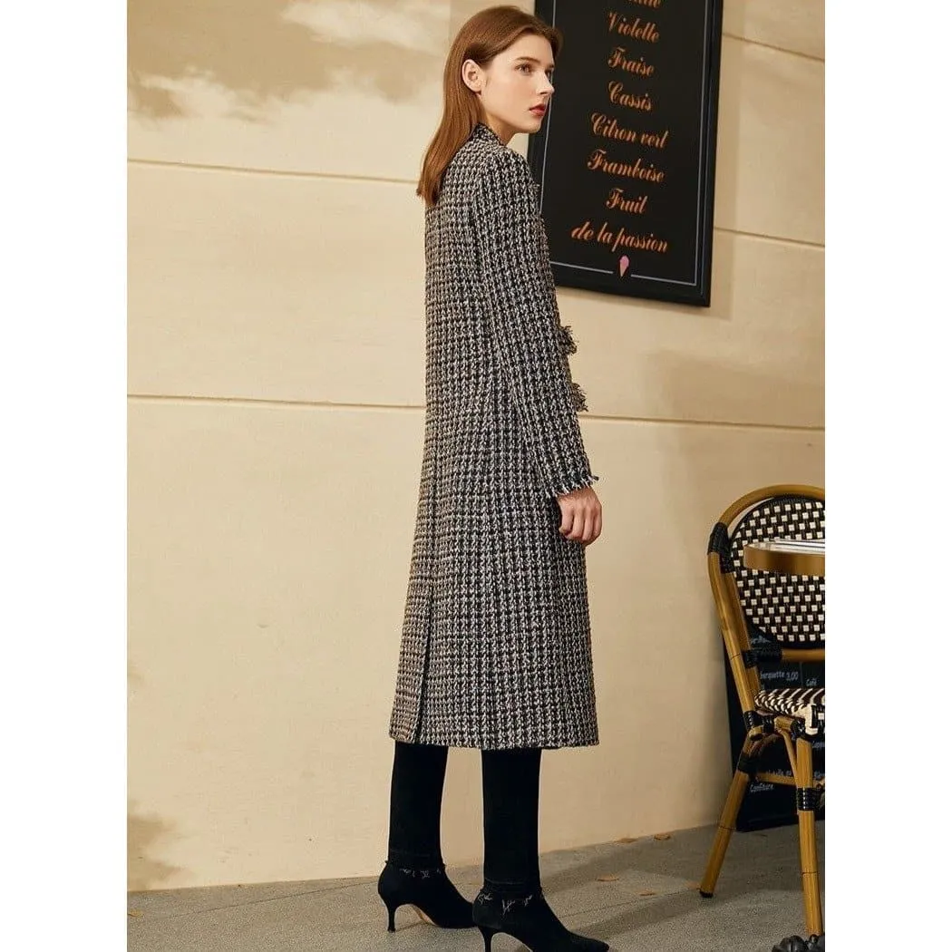 LAPEL PLAID CALF-LENGTH COAT