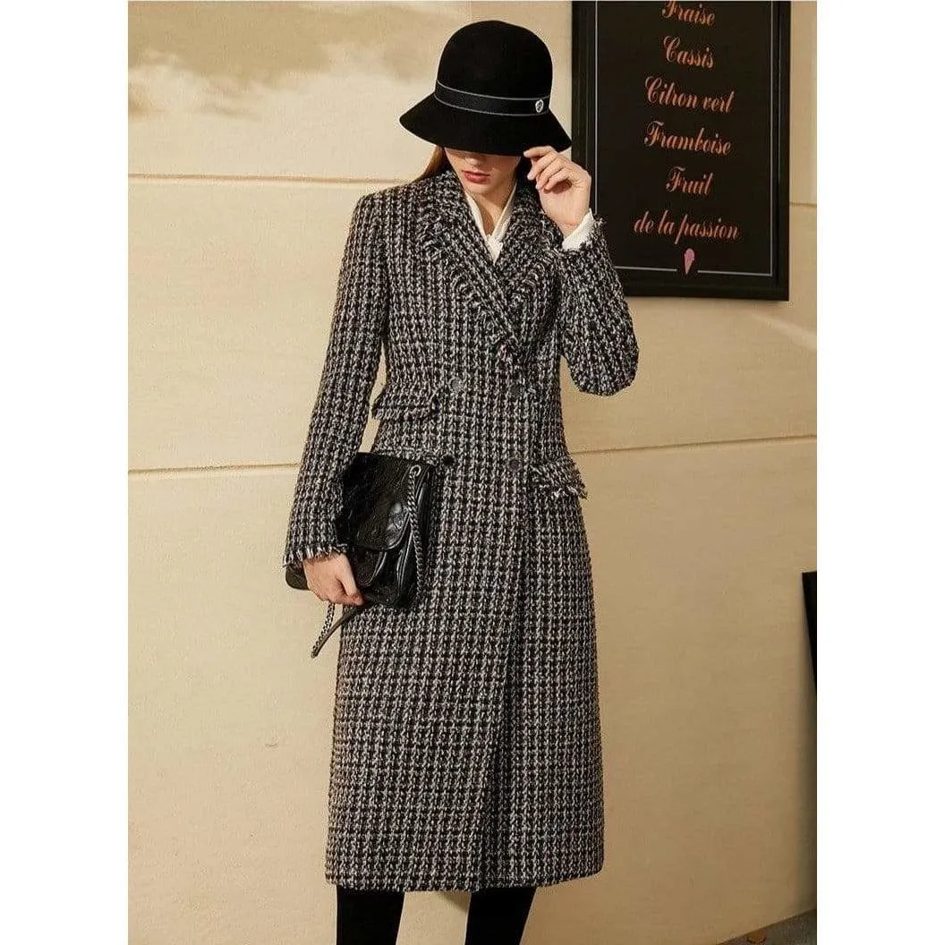 LAPEL PLAID CALF-LENGTH COAT