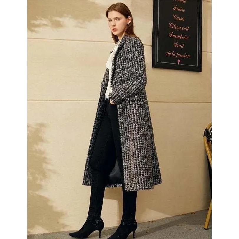 LAPEL PLAID CALF-LENGTH COAT