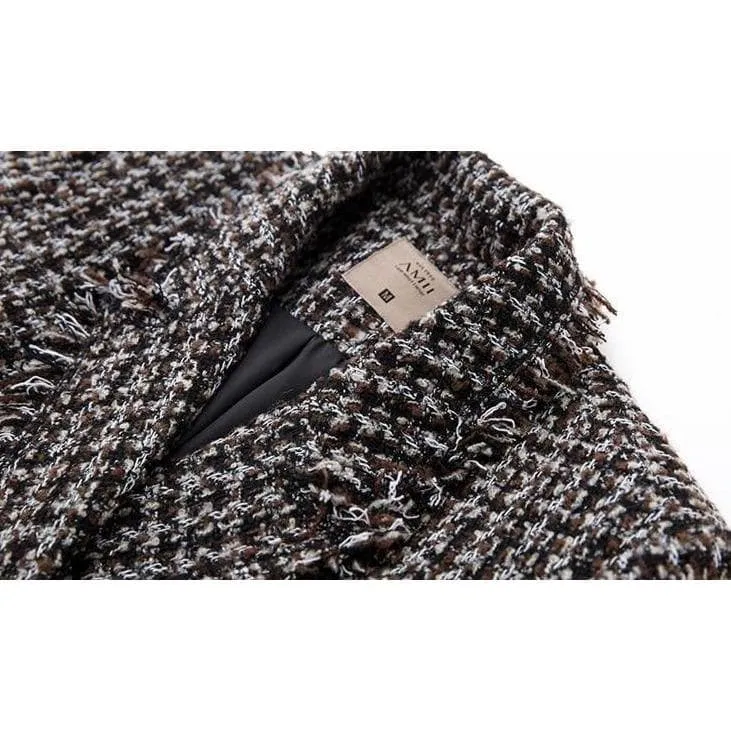 LAPEL PLAID CALF-LENGTH COAT