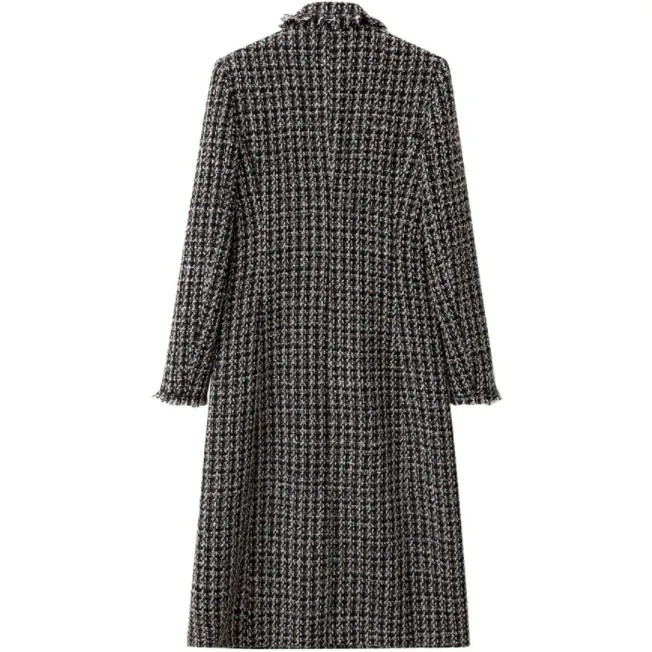 LAPEL PLAID CALF-LENGTH COAT