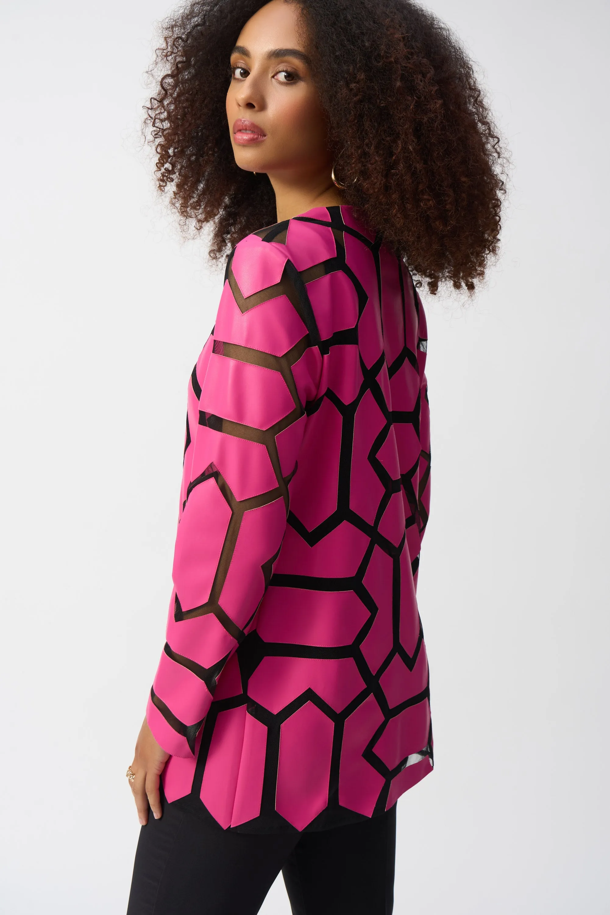 Laser-Cut Leatherette on Mesh Jacket