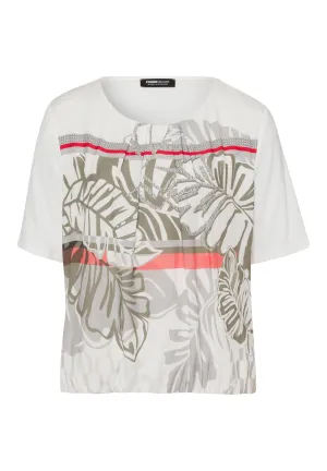Leaf Print Pleated T-Shirt