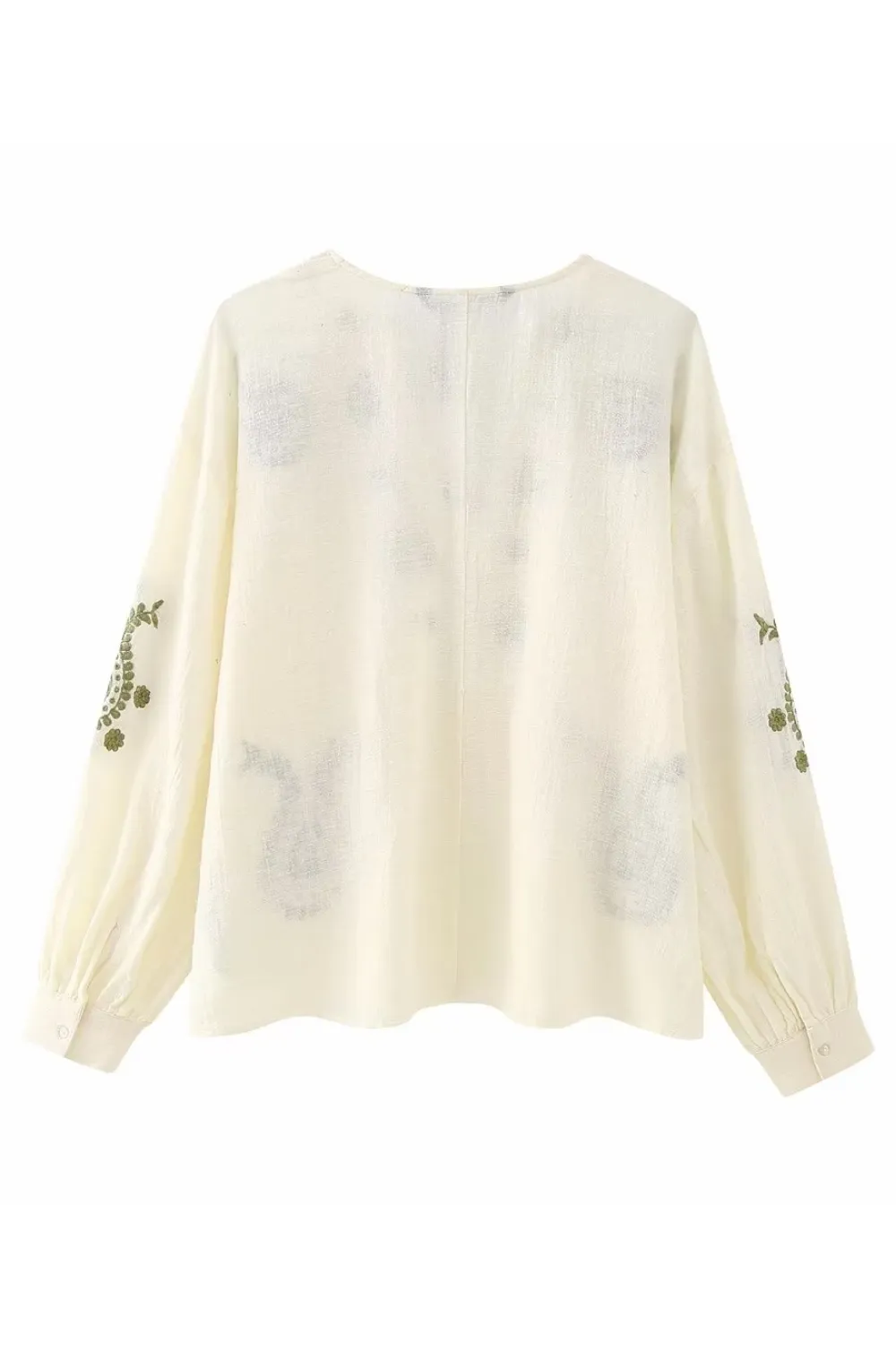 'Leila' V-Neck Embroidery Lantern Sleeve Blouse