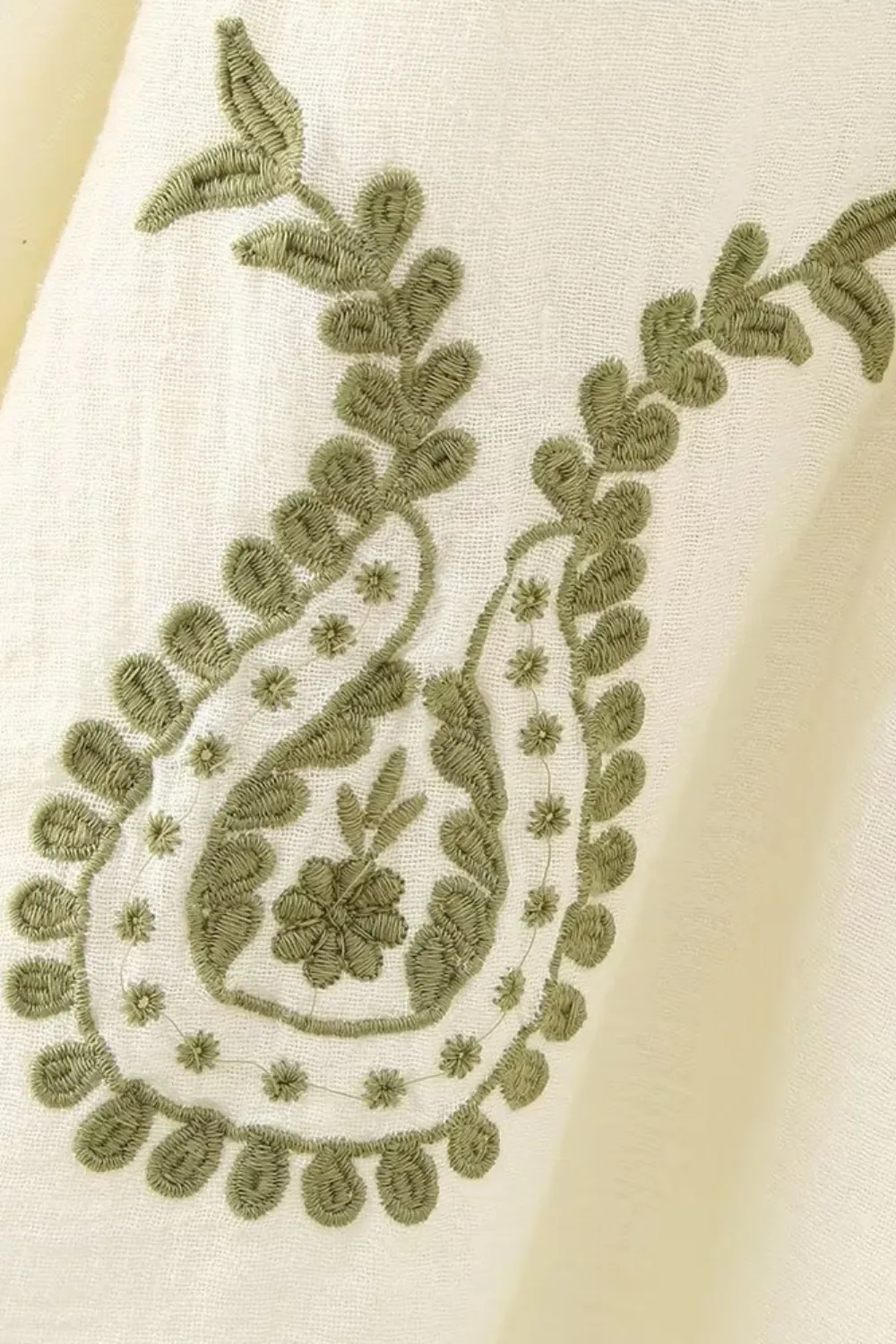 'Leila' V-Neck Embroidery Lantern Sleeve Blouse