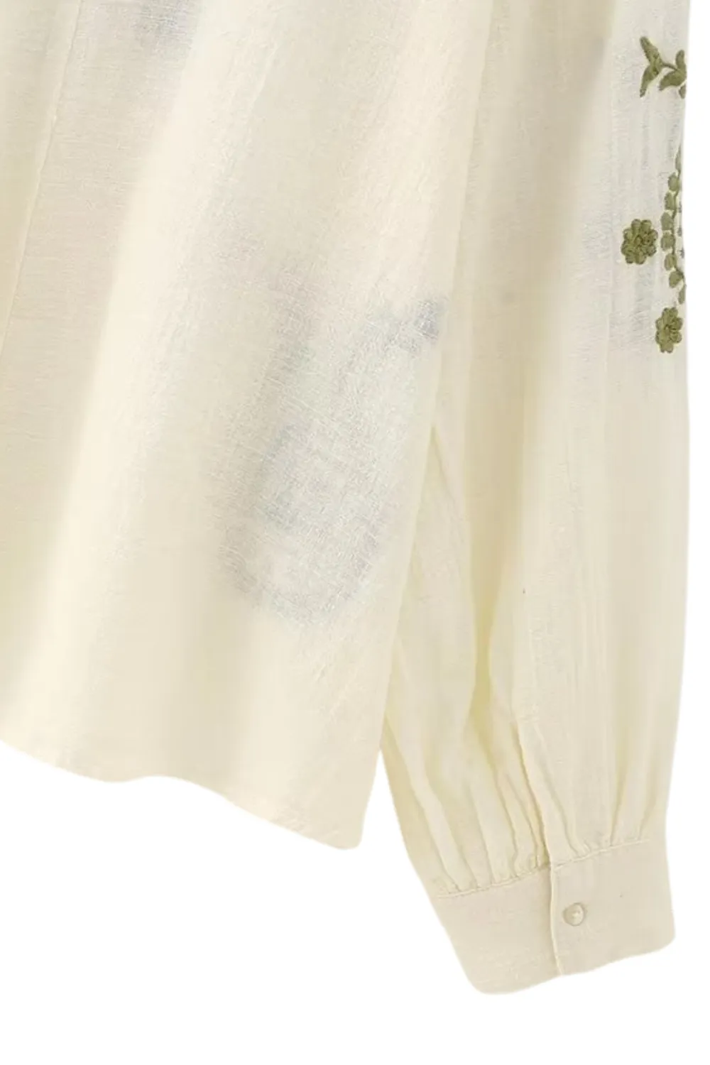 'Leila' V-Neck Embroidery Lantern Sleeve Blouse