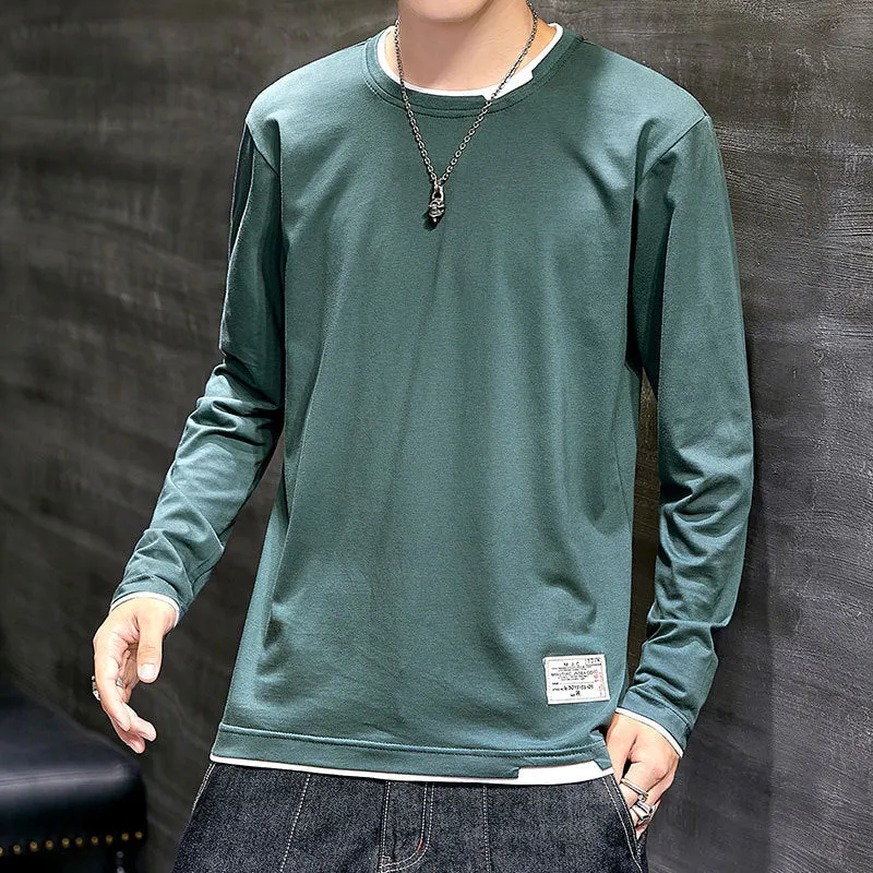 Long Sleeved T-Shirt Solid Colored Tops Trendy Loose Matching Cotton Matching Outerwear