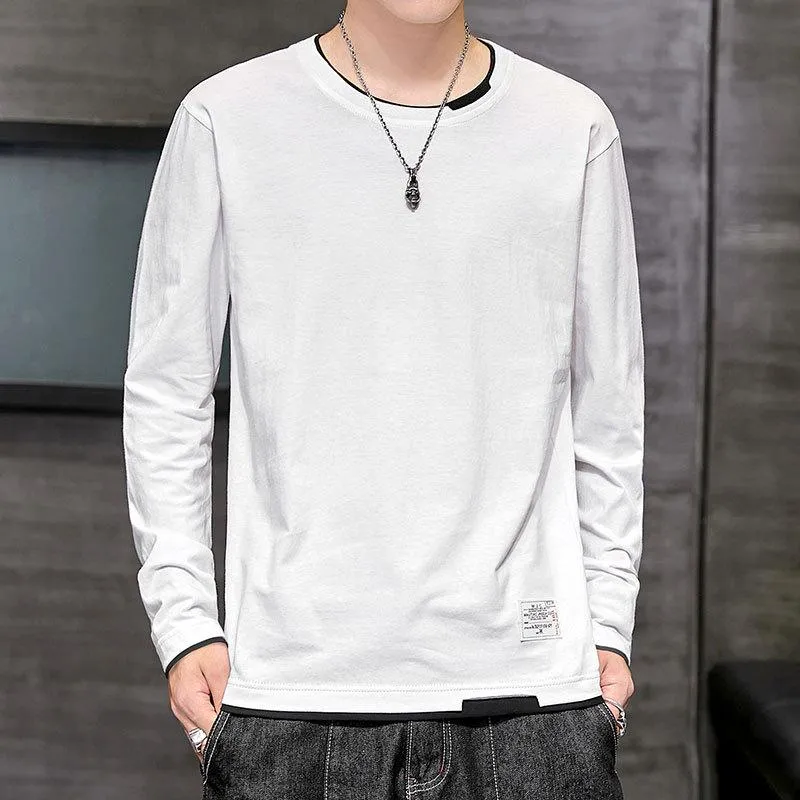 Long Sleeved T-Shirt Solid Colored Tops Trendy Loose Matching Cotton Matching Outerwear