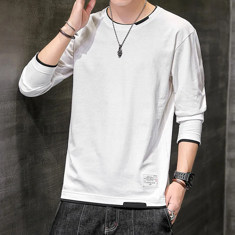 Long Sleeved T-Shirt Solid Colored Tops Trendy Loose Matching Cotton Matching Outerwear