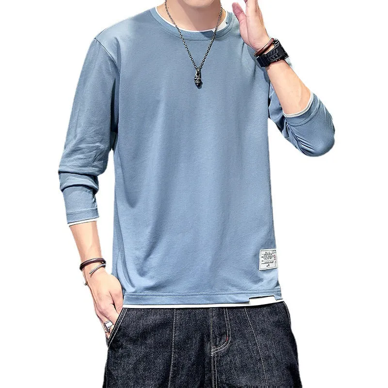 Long Sleeved T-Shirt Solid Colored Tops Trendy Loose Matching Cotton Matching Outerwear