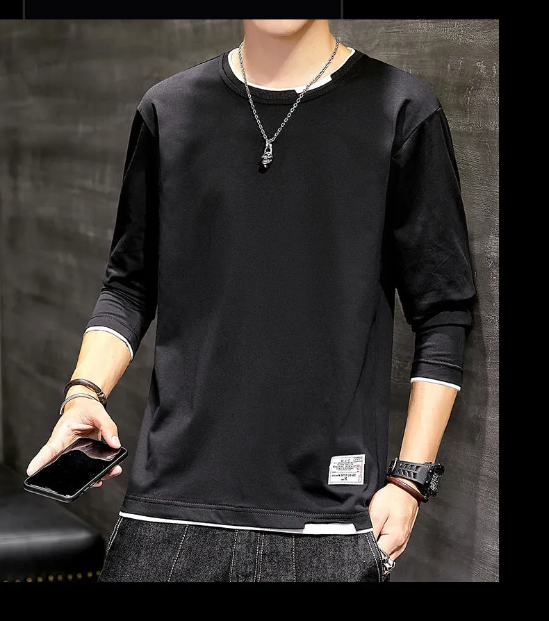 Long Sleeved T-Shirt Solid Colored Tops Trendy Loose Matching Cotton Matching Outerwear