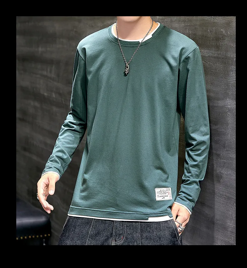 Long Sleeved T-Shirt Solid Colored Tops Trendy Loose Matching Cotton Matching Outerwear