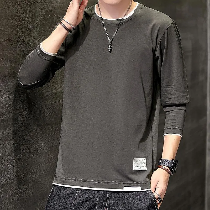 Long Sleeved T-Shirt Solid Colored Tops Trendy Loose Matching Cotton Matching Outerwear