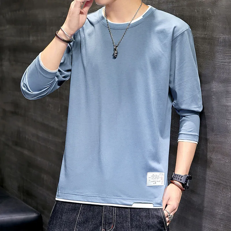 Long Sleeved T-Shirt Solid Colored Tops Trendy Loose Matching Cotton Matching Outerwear