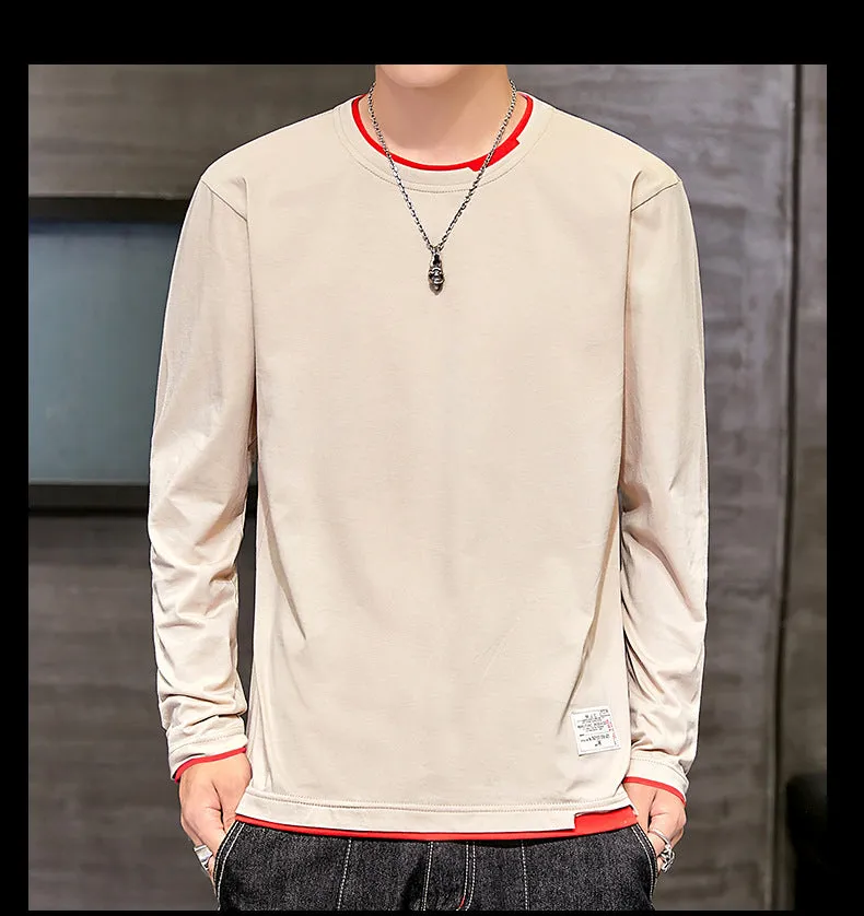 Long Sleeved T-Shirt Solid Colored Tops Trendy Loose Matching Cotton Matching Outerwear
