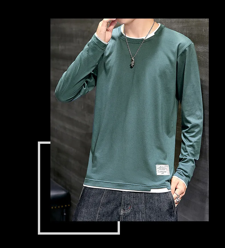Long Sleeved T-Shirt Solid Colored Tops Trendy Loose Matching Cotton Matching Outerwear