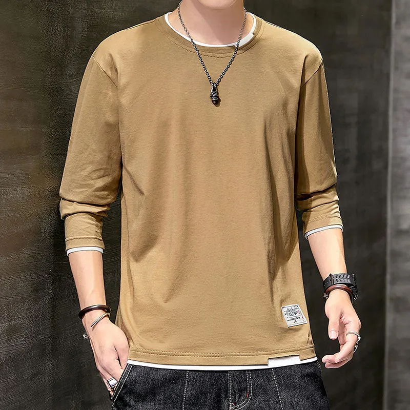 Long Sleeved T-Shirt Solid Colored Tops Trendy Loose Matching Cotton Matching Outerwear