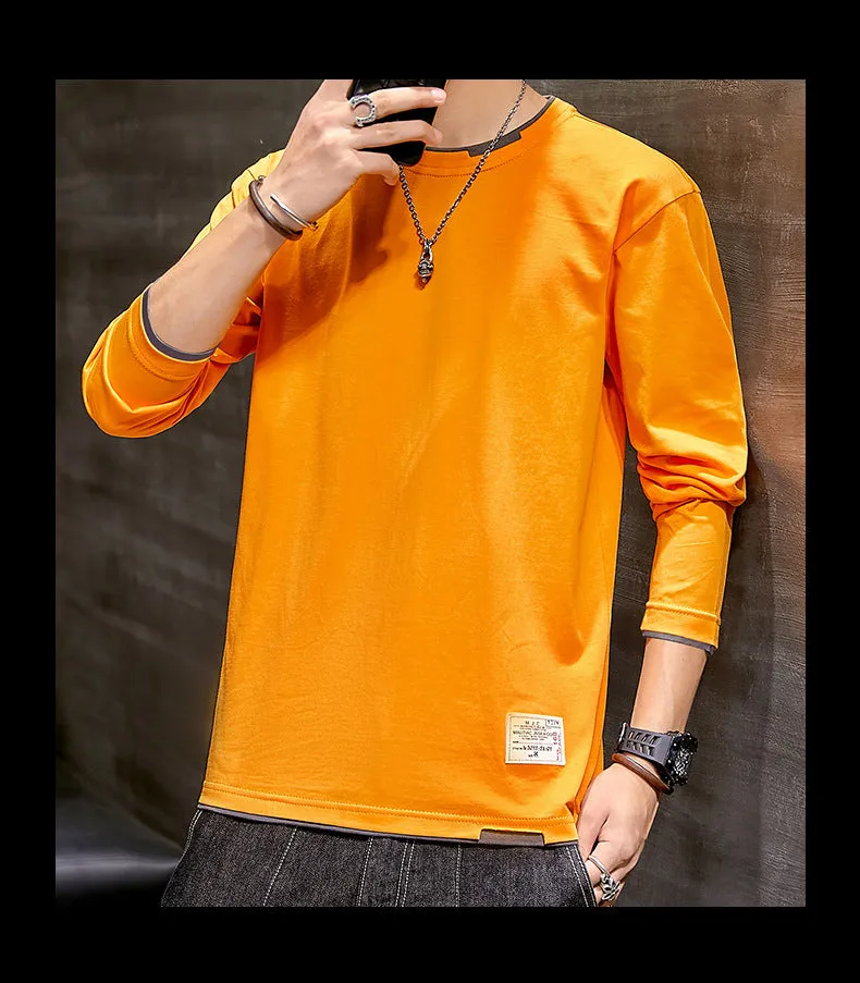 Long Sleeved T-Shirt Solid Colored Tops Trendy Loose Matching Cotton Matching Outerwear