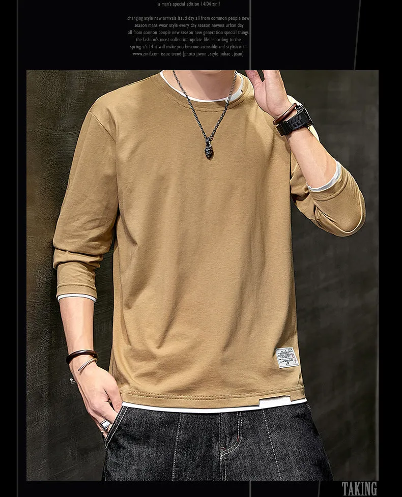 Long Sleeved T-Shirt Solid Colored Tops Trendy Loose Matching Cotton Matching Outerwear