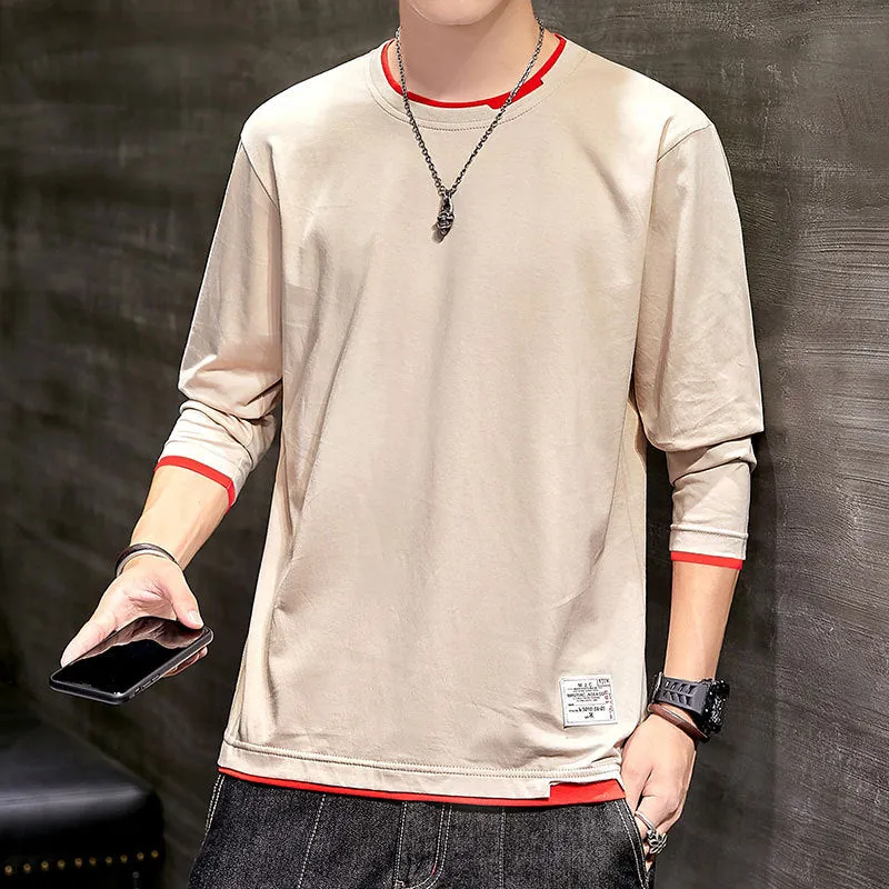 Long Sleeved T-Shirt Solid Colored Tops Trendy Loose Matching Cotton Matching Outerwear