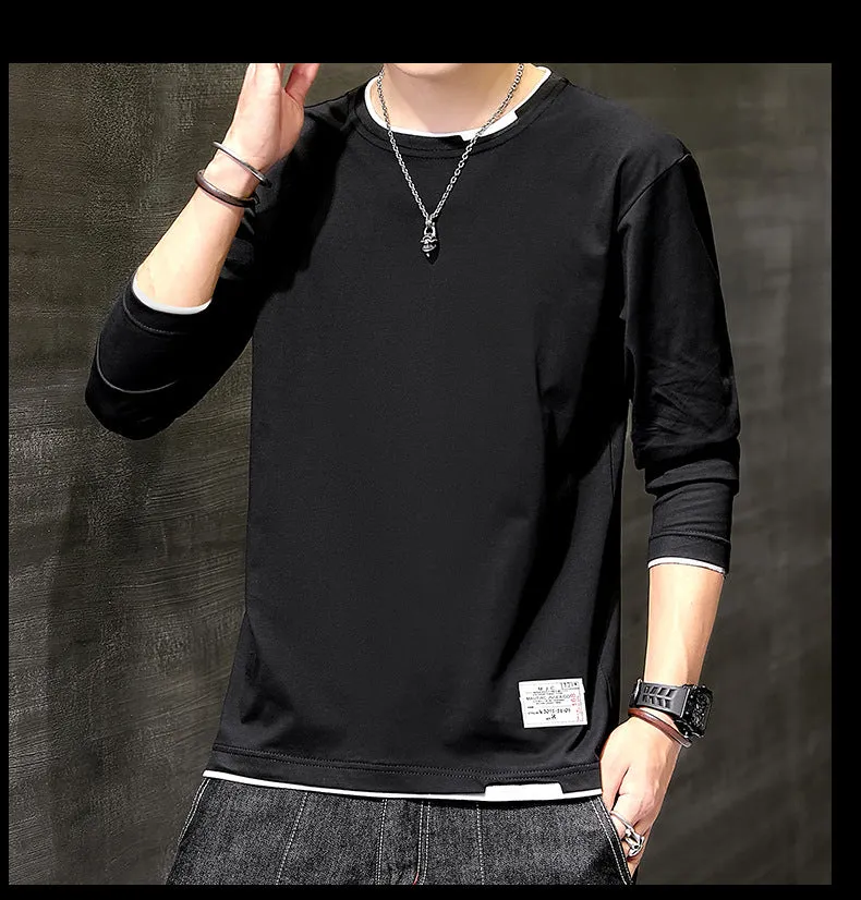 Long Sleeved T-Shirt Solid Colored Tops Trendy Loose Matching Cotton Matching Outerwear