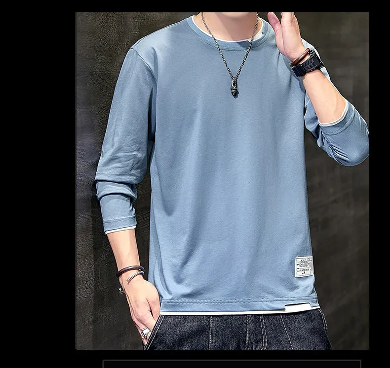 Long Sleeved T-Shirt Solid Colored Tops Trendy Loose Matching Cotton Matching Outerwear