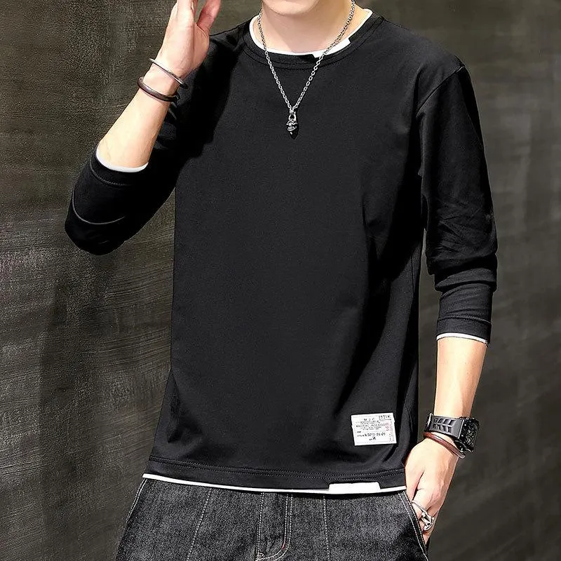 Long Sleeved T-Shirt Solid Colored Tops Trendy Loose Matching Cotton Matching Outerwear