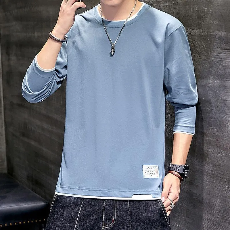 Long Sleeved T-Shirt Solid Colored Tops Trendy Loose Matching Cotton Matching Outerwear