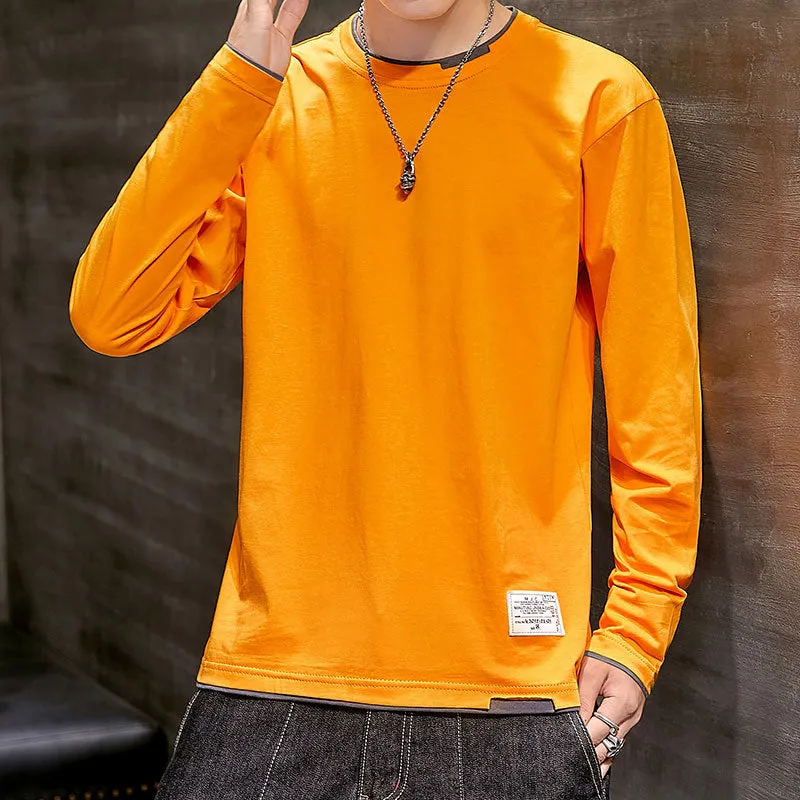 Long Sleeved T-Shirt Solid Colored Tops Trendy Loose Matching Cotton Matching Outerwear