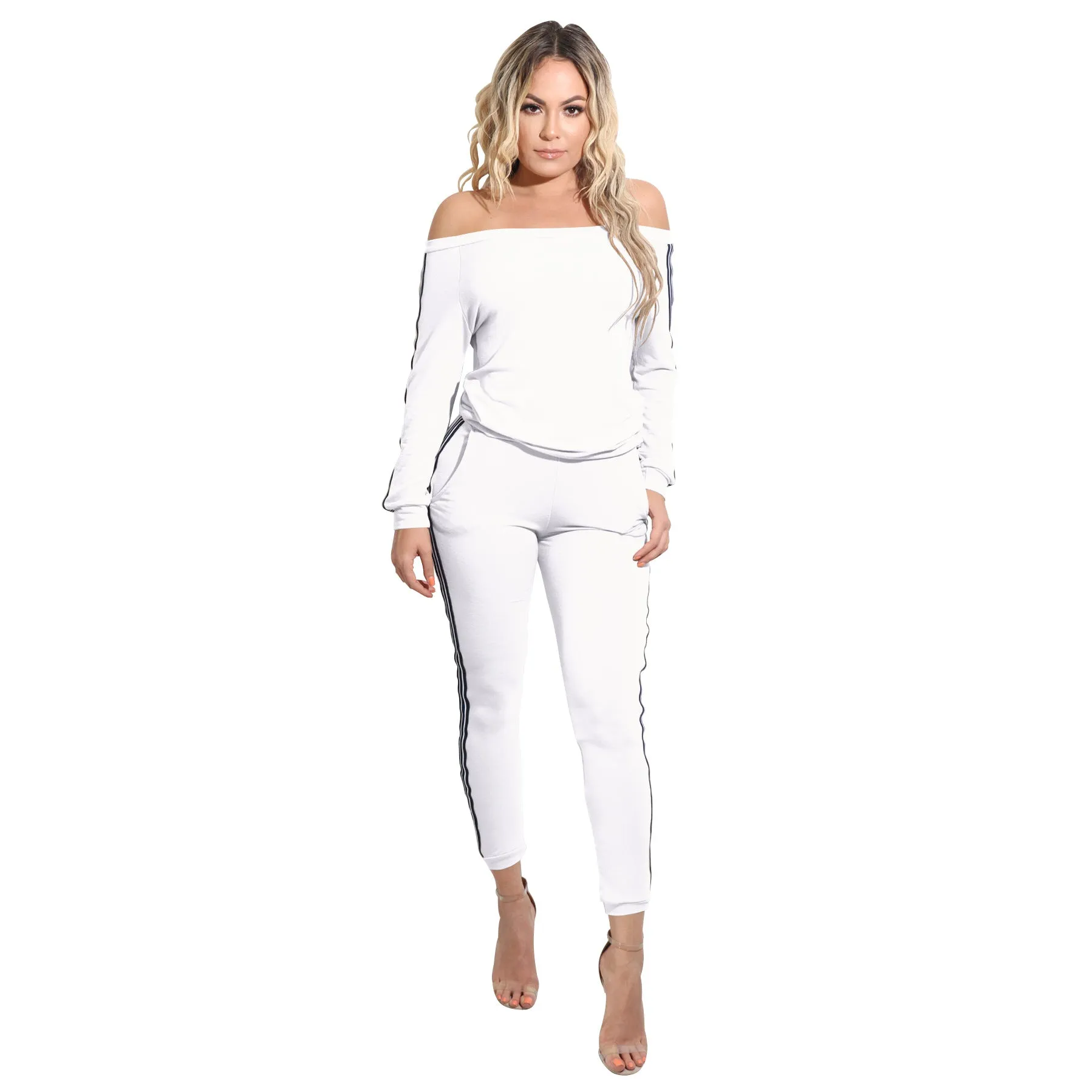 Loose Off Shoulder Patchwork Long Skinny Jumpsuits