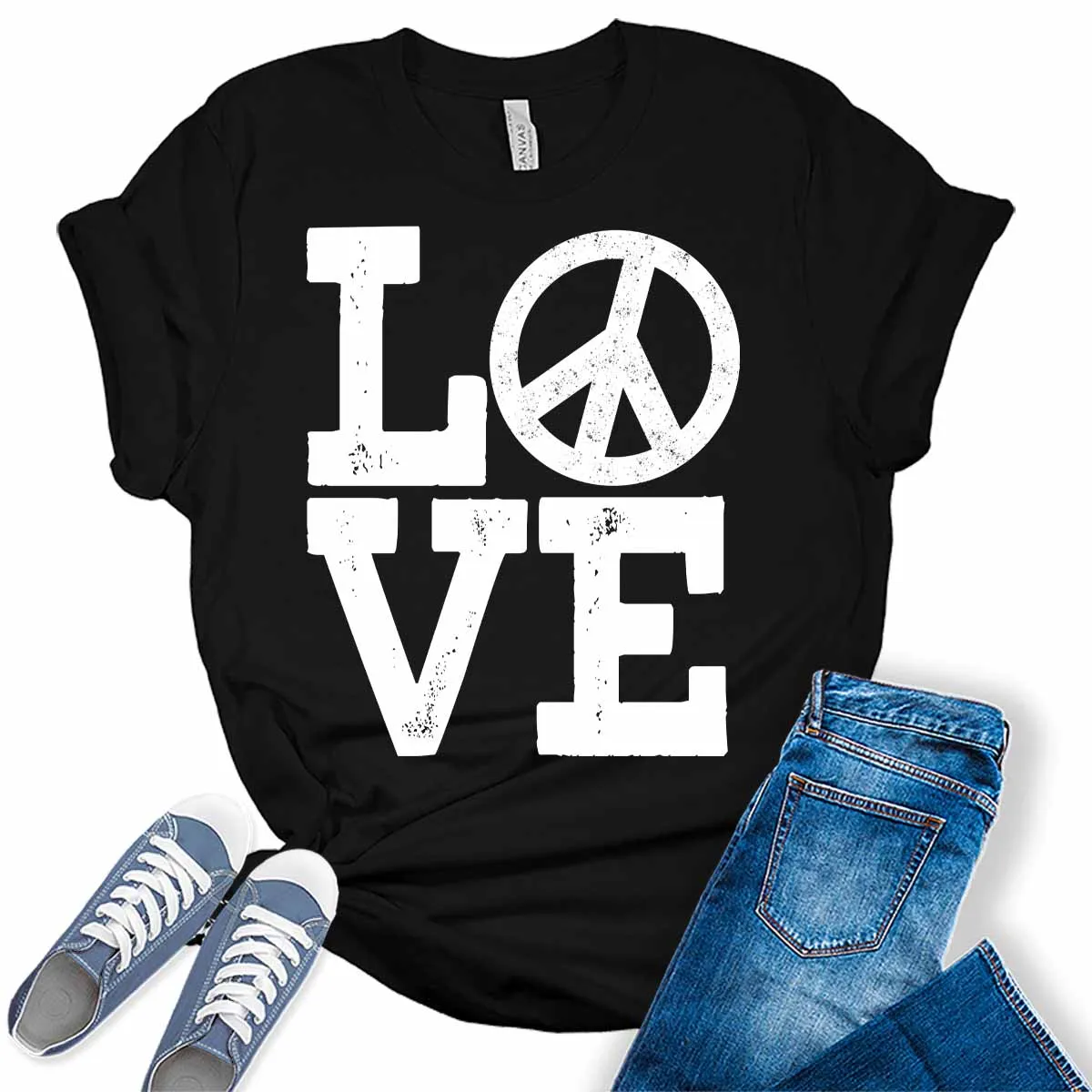 Love Shirt Letter Print Peace T Shirt Cute Graphic Tees for Women Trendy Plus Size Tops