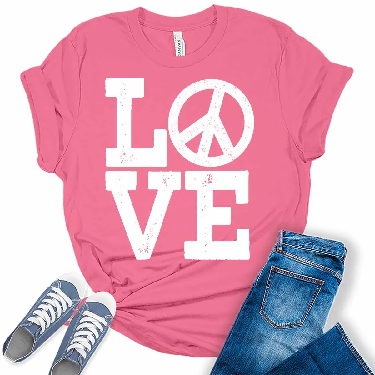 Love Shirt Letter Print Peace T Shirt Cute Graphic Tees for Women Trendy Plus Size Tops
