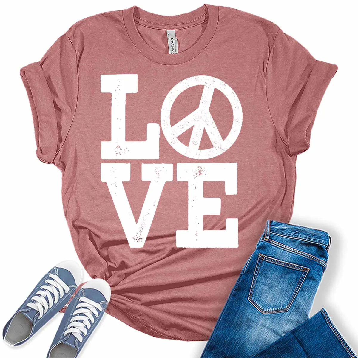 Love Shirt Letter Print Peace T Shirt Cute Graphic Tees for Women Trendy Plus Size Tops