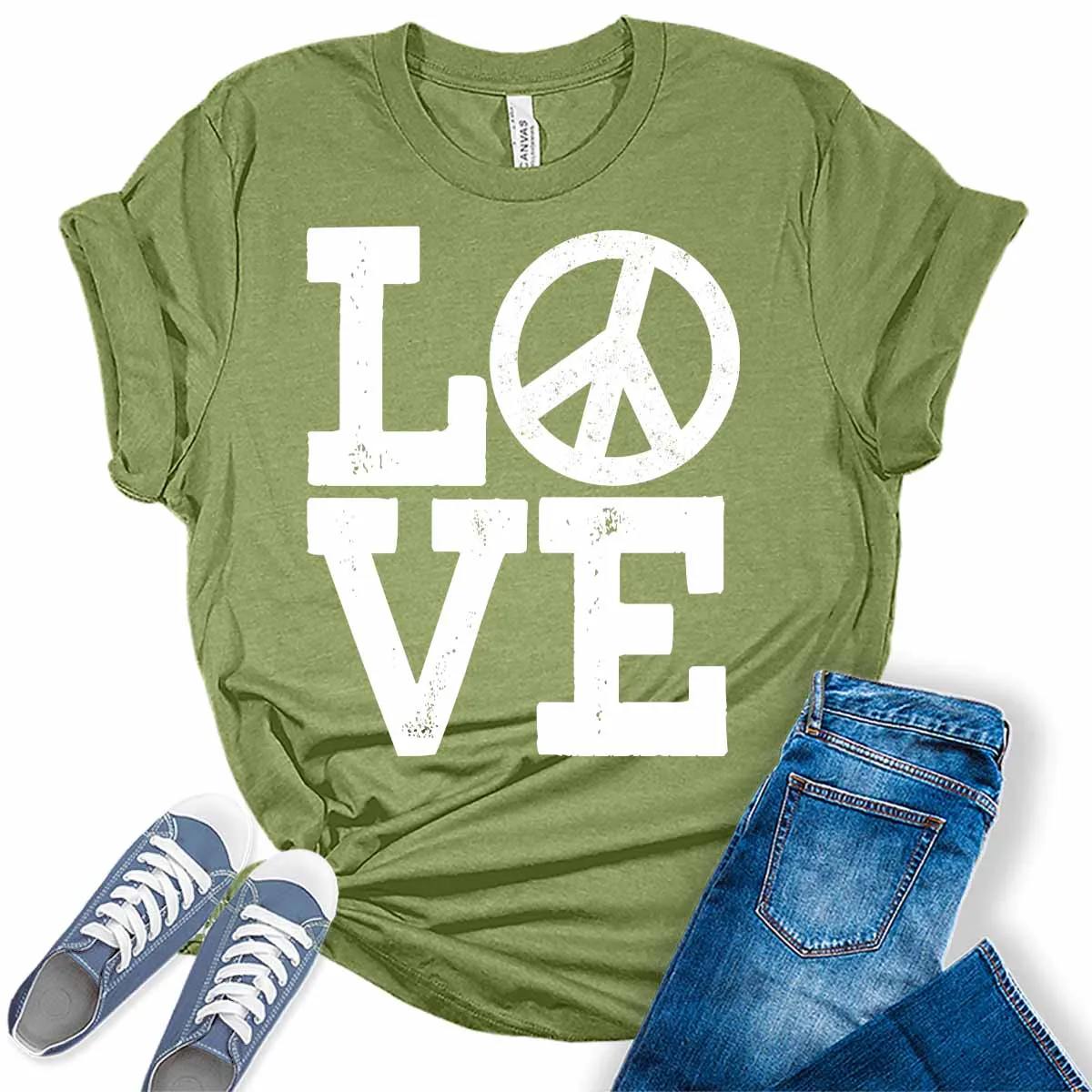 Love Shirt Letter Print Peace T Shirt Cute Graphic Tees for Women Trendy Plus Size Tops