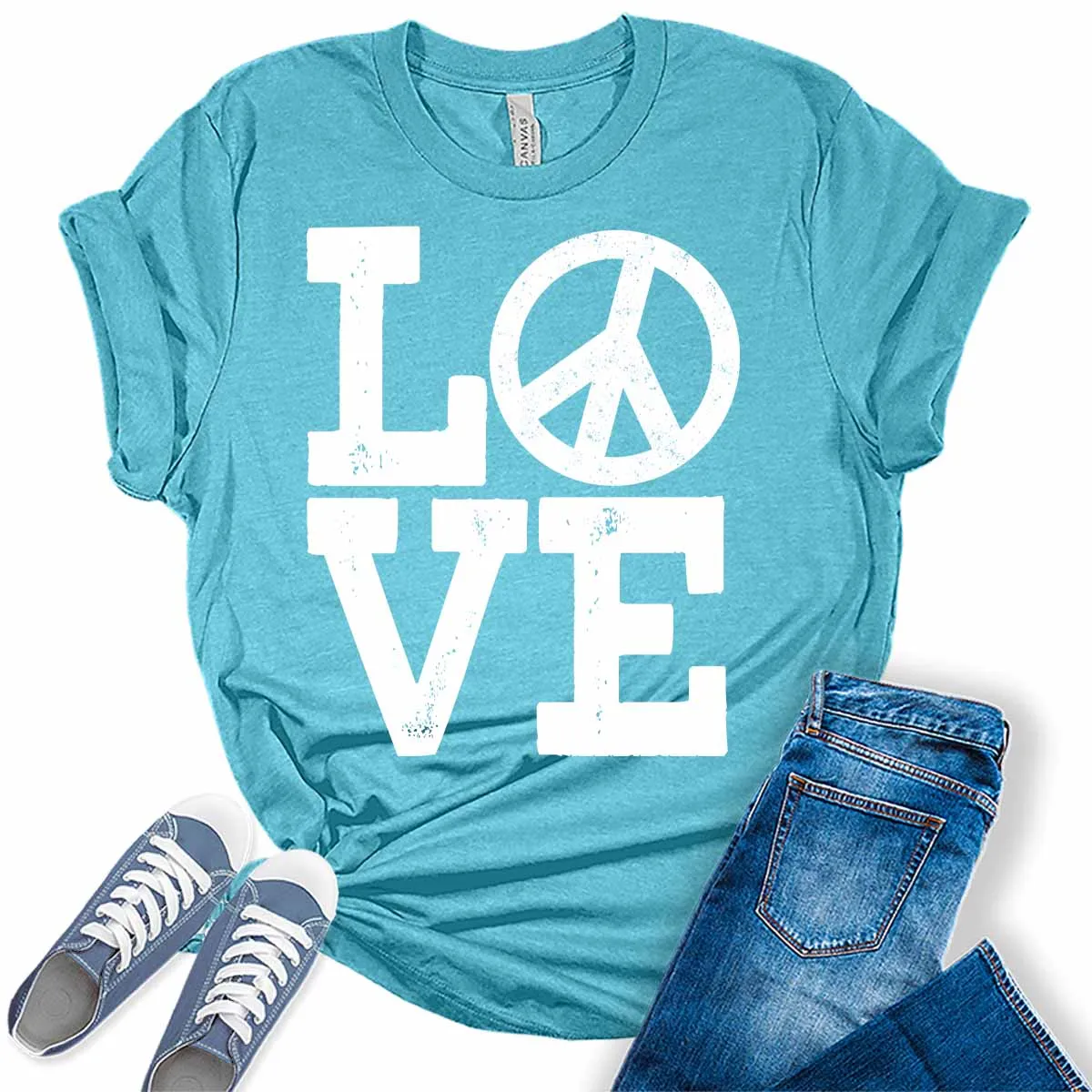 Love Shirt Letter Print Peace T Shirt Cute Graphic Tees for Women Trendy Plus Size Tops